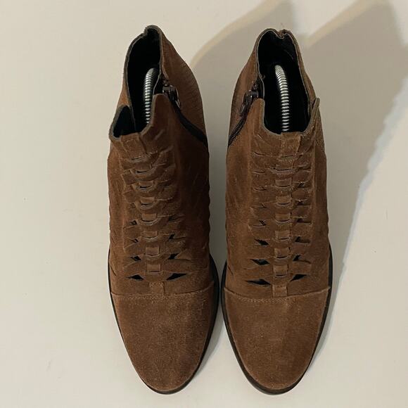 Free People Ankle Booties Suede Block Heel Dark Brown Women's Size 7.5 - Picture 6 of 13